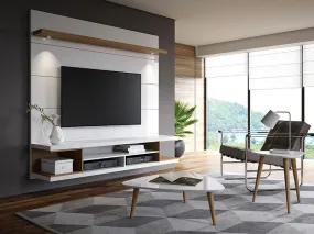 Utopia 70" Floating Theater Entertainment Center with Led Lights in White and Maple Cream