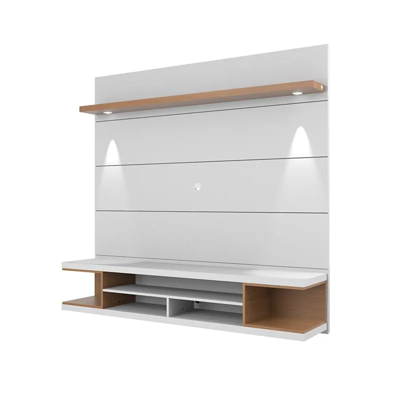 Utopia 70" Floating Theater Entertainment Center with Led Lights in White and Maple Cream