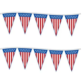 V-Shaped American Flag Pennants Streamers 60' String