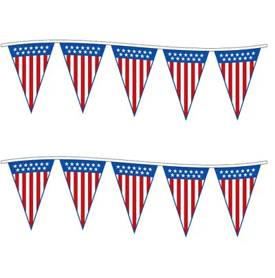 V-Shaped American Flag Pennants Streamers 60' String