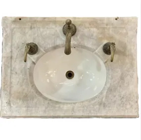 Vintage Marble and Porcelain Wall Mount Sink, Sherle Wagner Brass Faucet