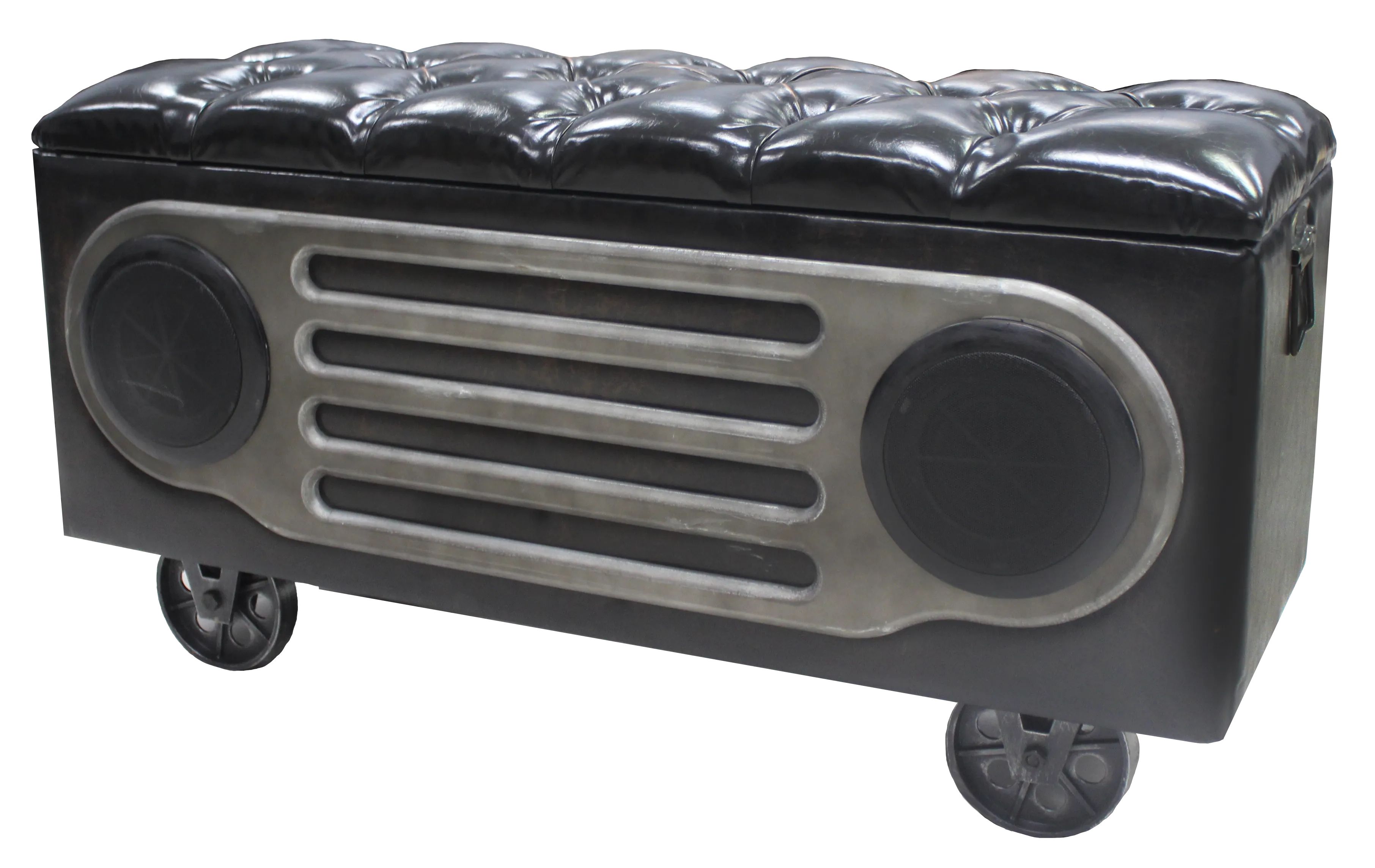 Vintage Radio Ottoman with Bluetooth Speaker and Storage