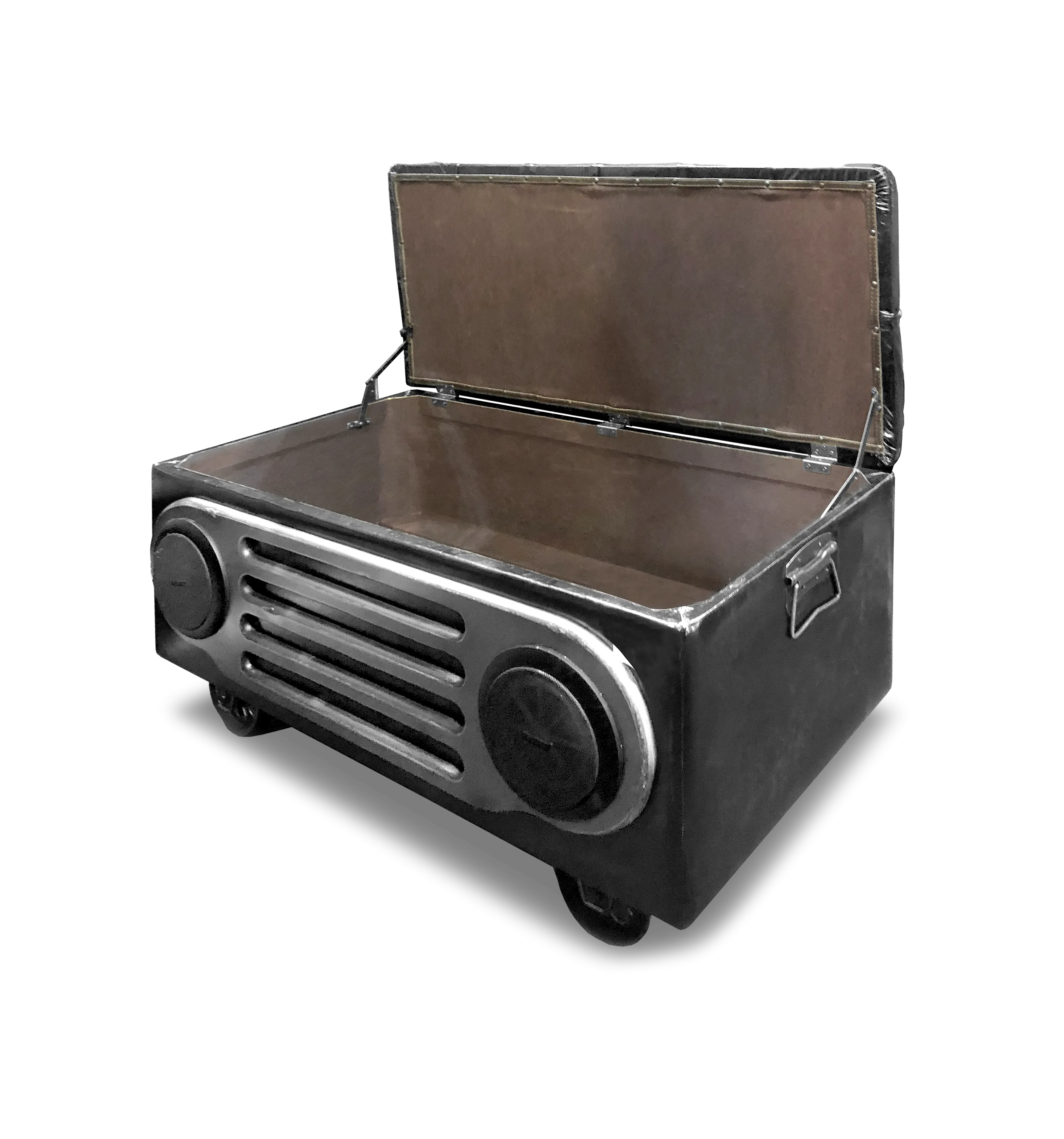 Vintage Radio Ottoman with Bluetooth Speaker and Storage