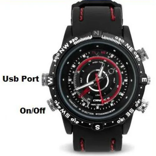 Waterproof Black/Red Spy Camera Hidden Video Audio Record Watch DVR