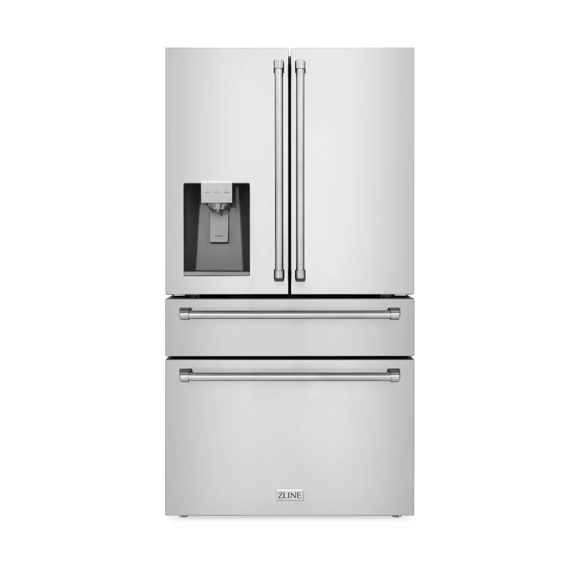 ZLINE 5-Piece Appliance Package - 30-Inch Rangetop, Refrigerator with Water Dispenser, 30-Inch Electric Double Wall Oven, 3-Rack Dishwasher, and Convertible Wall Mount Hood in Stainless Steel (5KPRW-RTRH30-AWDDWV)