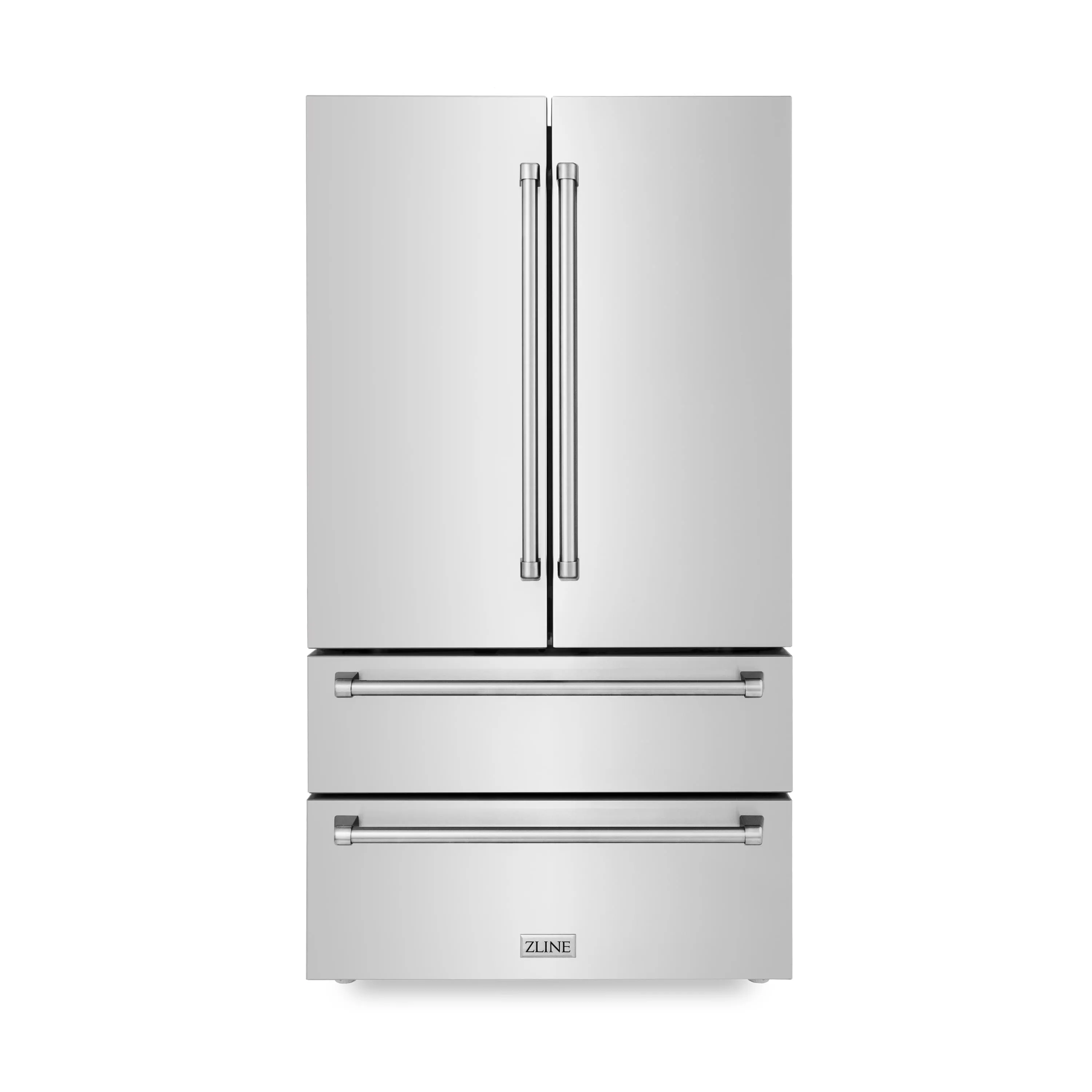 ZLINE 5-Piece Appliance Package - 36-Inch Rangetop, Refrigerator, 30-Inch Electric Double Wall Oven, 3-Rack Dishwasher, and Convertible Wall Mount Hood in Stainless Steel (5KPR-RTRH36-AWDDWV)