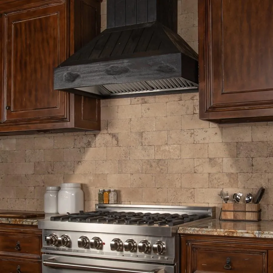 ZLINE Shiplap Wooden Wall Mount Range Hood in Rustic Dark Finish (349DD)